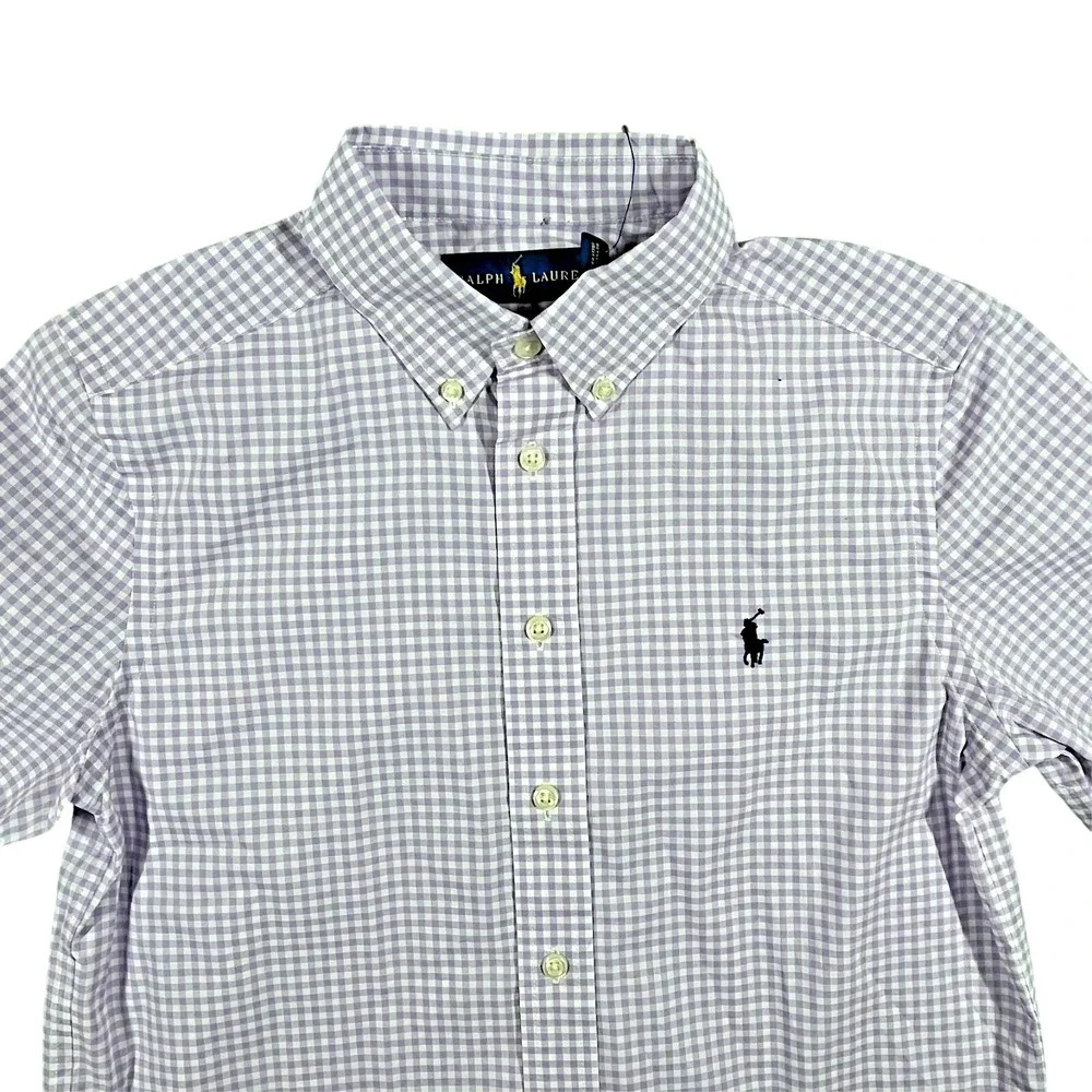 Ralph Lauren Natural Stretch Button Down Boy's‎ M (10-12) Gingham Check *Flaw